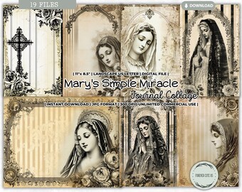 Mary's Simple Miracle Journal Collage Sheet, Mother Mary, Virgin Mary, Junk Journal Kit, Catholic, Prayer, Gratitude, Religious, Printable