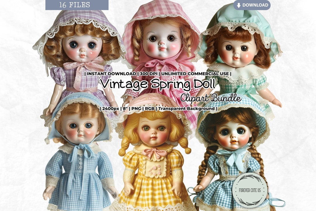 Vintage Spring Doll Clipart, Porcelain Doll, Fashion, Paper Doll, Girl ...