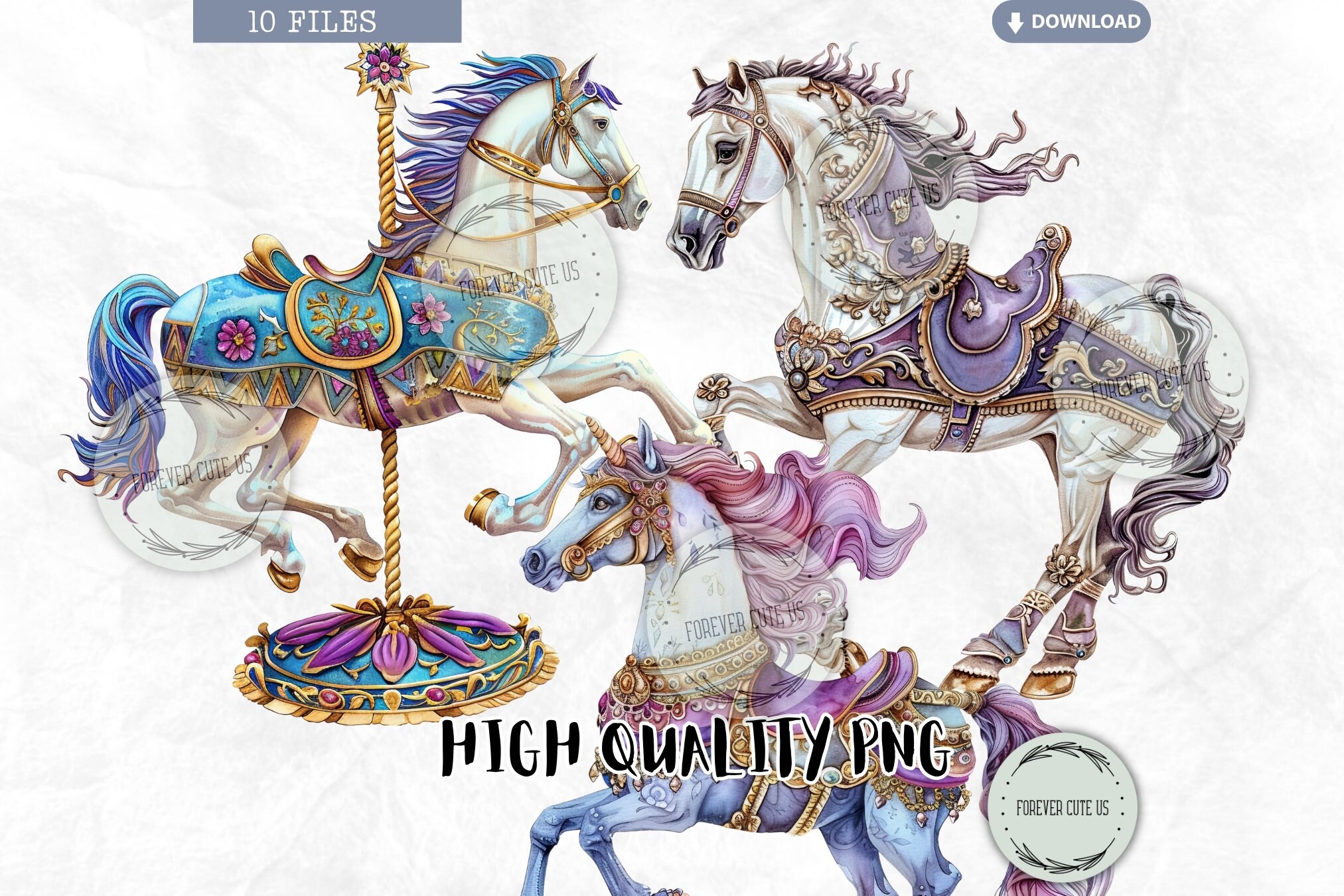 メリーゴーランドの馬のクリップアート、ユニコーン、ビンテージ