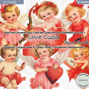 Love Cupid Clipart, Valentine's Day, Wedding, Anniversary, Love, Heart, Antique, Vintage, Retro, Cherub, Romantic, Kiss, XOXO, Cute, PNG