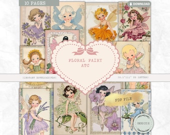 Printable Floral Fairy ATC Collage Sheet & Journaling Kit, Vintage Fairy Ephemera for Junk Journals, Scrapbooking Crafts, Instant Download