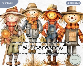 Herfst vogelverschrikker clipart, herfst, oogst, aquarel, Thanksgiving, pompoenpatch, Halloween, png, plakboek ongewenste dagboek papier ambachten