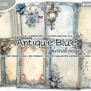 Antique Blue Junk Journal Pages, Vintage, Shabby Chic, Journal Kit, Scrapbooking Paper, Digital Paper, Digital Kit, Printable Paper