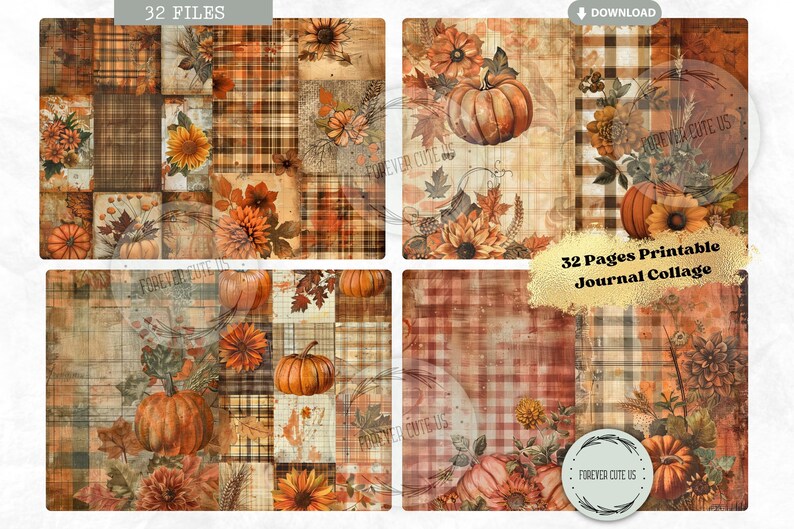 Hello Autumn Junk Journal Collage Sheet Kit, Fall, Leaves, Thanksgiving ...