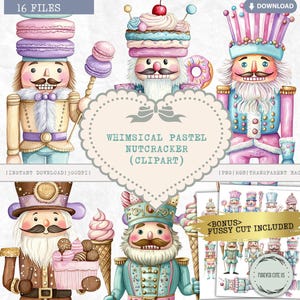 Clipart de quebra-nozes pastel caprichoso, aquarela, coberto de doces, Candyland, sorvete, macaron, Natal rosa, PNG Journal Ephemera Fussy Cut