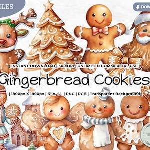 Gingerbread Cookies Clipart, Christmas, Gingerbread House, Holidays, PNG Digital Image Downloads for Card Scrapbook Junk Journal Crafts