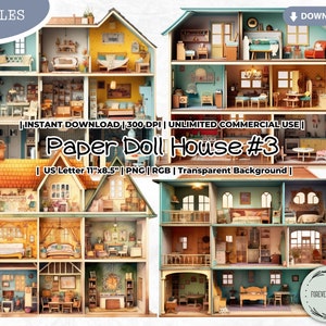 Paper Doll House Clipart Bundle, Furniture, Dollhouse, Printable, Collectible, Accessory, Digital, PNG, Scrapbook Junk Journal Paper Crafts