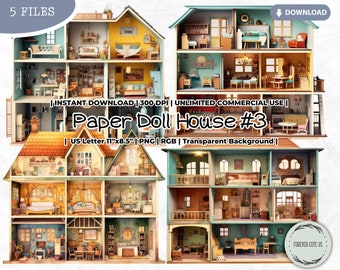 Paper Doll House Clipart Bundle, Furniture, Dollhouse, Printable, Collectible, Accessory, Digital, PNG, Scrapbook Junk Journal Paper Crafts
