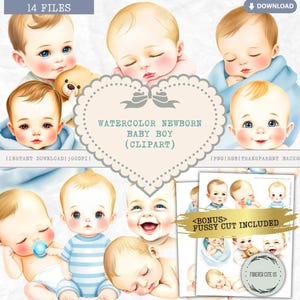 Clipart aquarelle nouveau-né garçon, baby shower, chambre d'enfant, sexe, faire-part de naissance, téléchargement numérique PNG, fabrication de cartes de scrapbooking