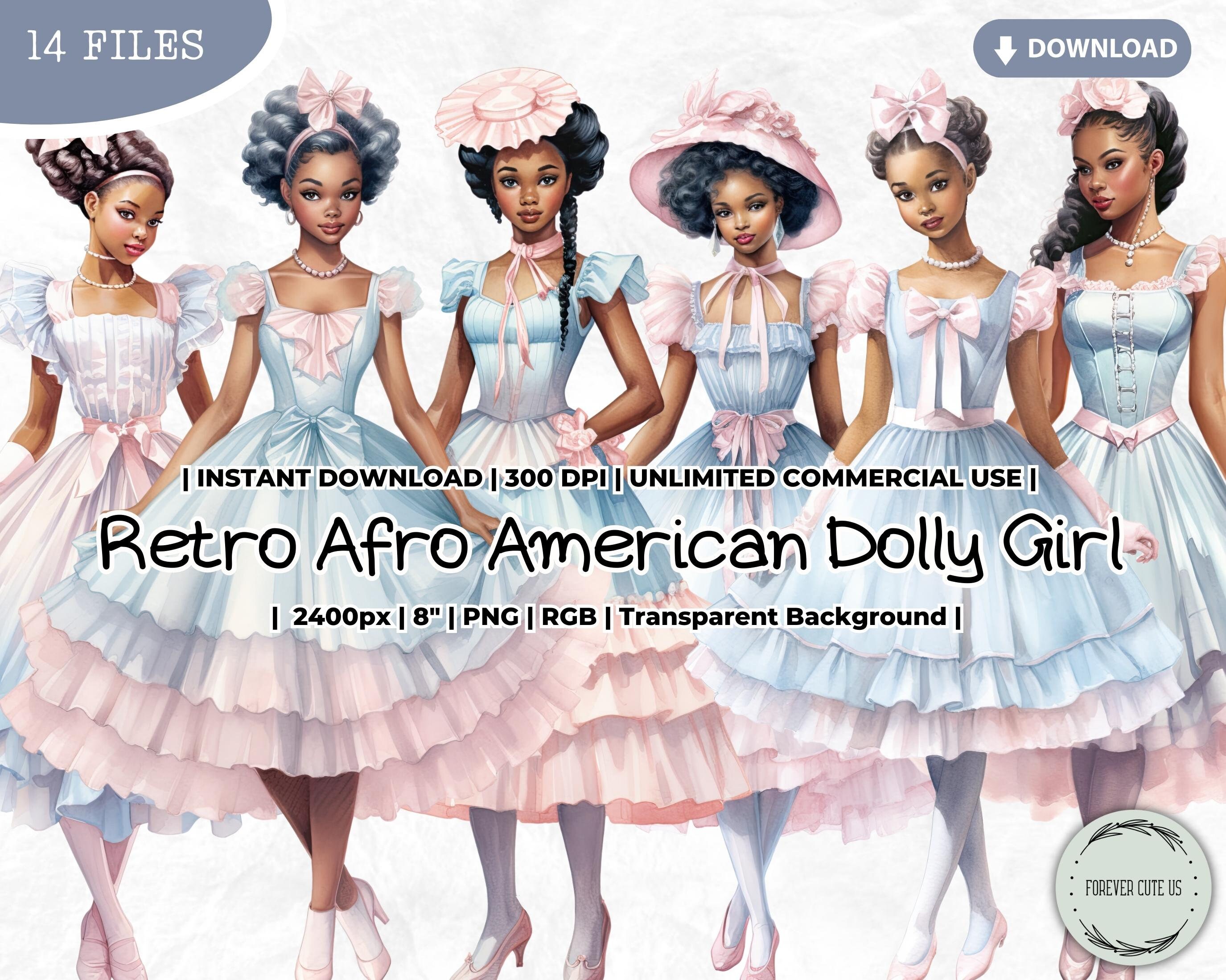 Retro Afro American Dolly Girl Clipart Bundle Fashion Etsy