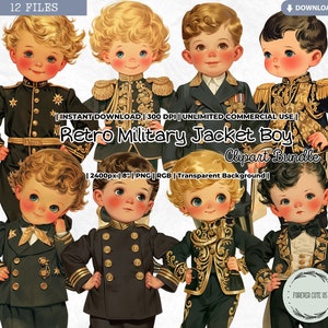 Retro Military Jacket Boy Clipart, Vintage, Uniform, Blazer, Army, Pilot, Uniform, Paper Doll, Fashion, PNG, Scrapbook Junk Journal Craft