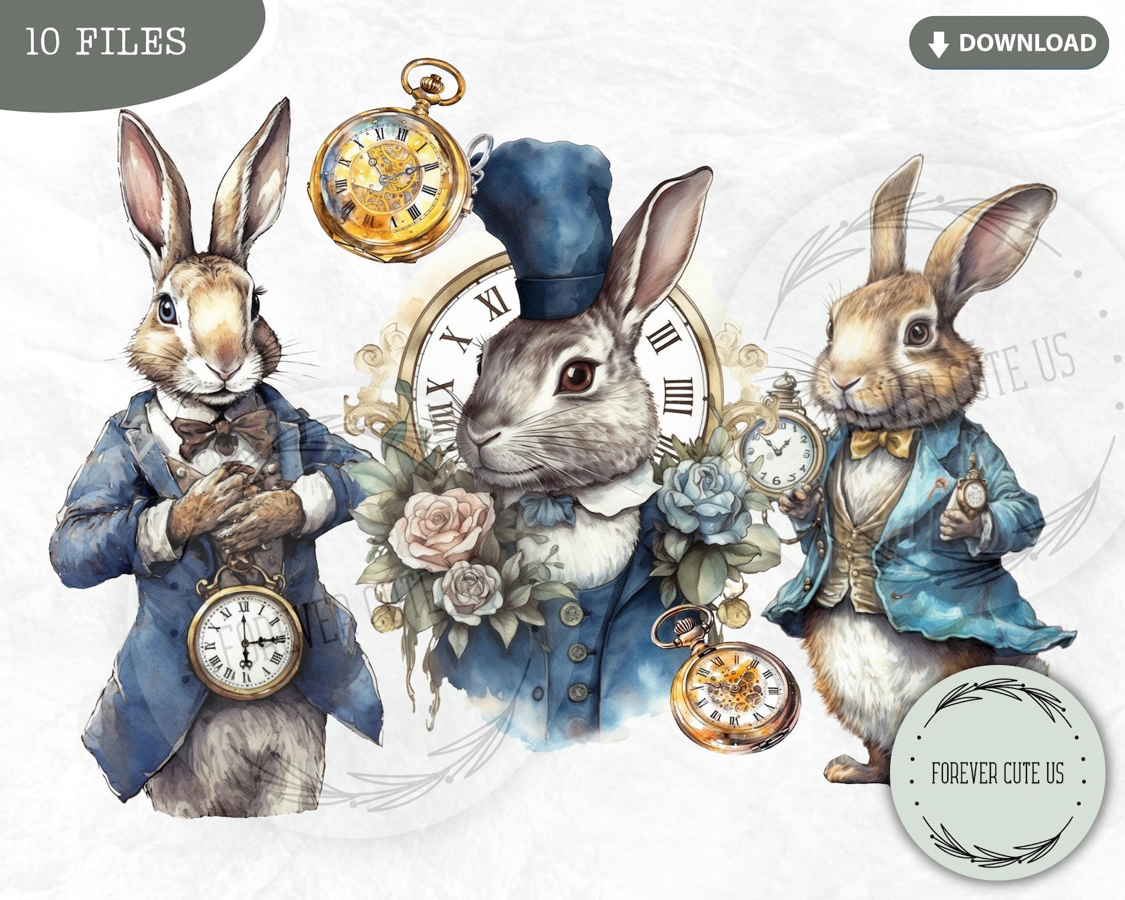 Wonderland Rabbit Clipart PNG – Vintage White Rabbit Character, Fantasy ...