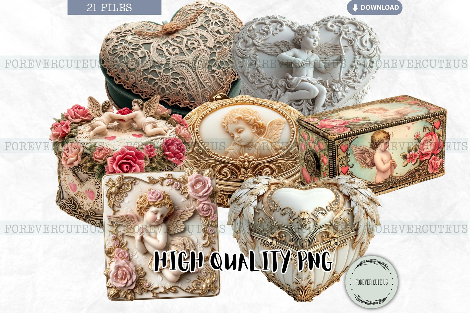 Vintage Angel Jewelry Box Clipart Set, Antique, Retro, Victorian ...