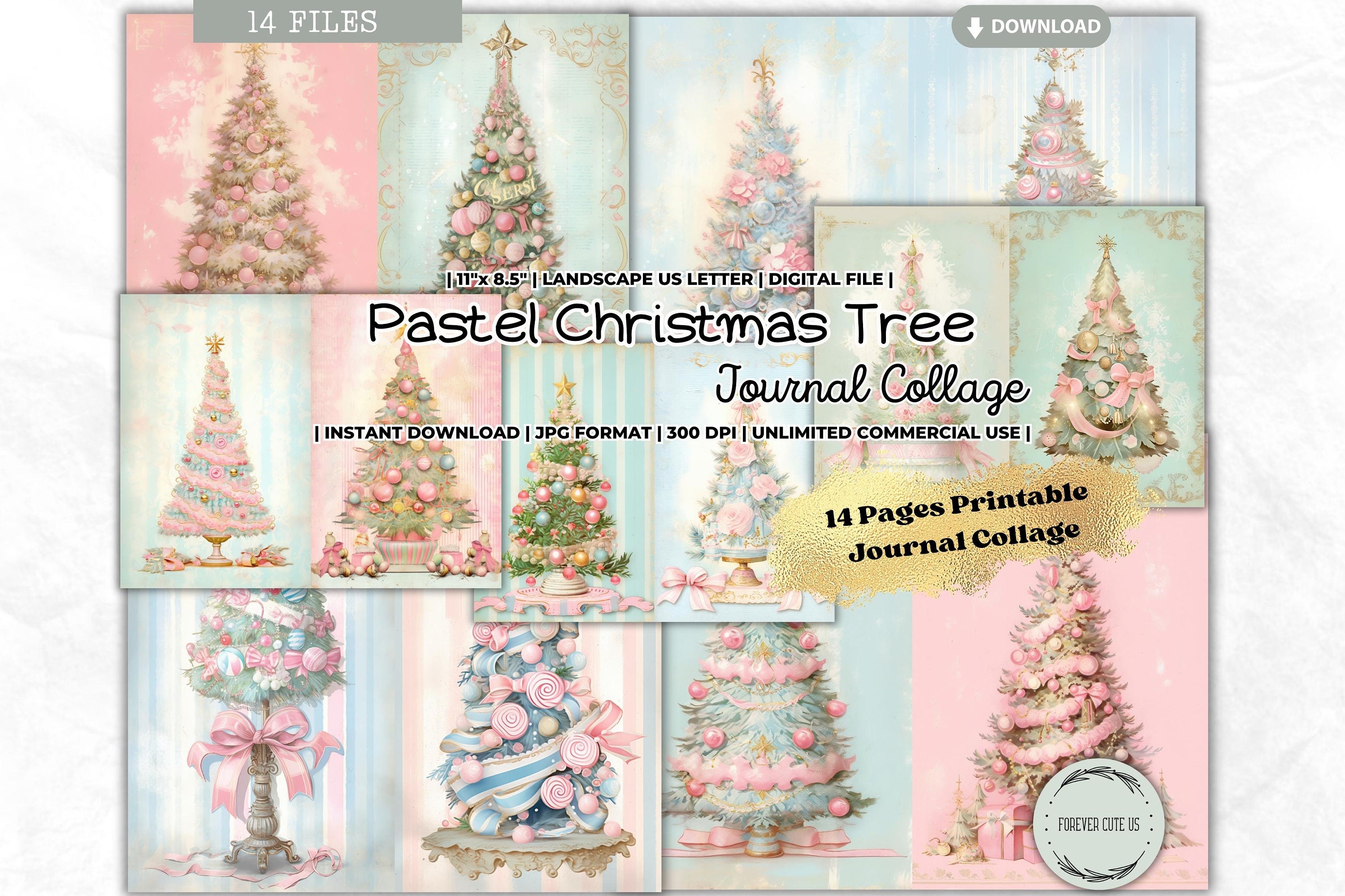 パステルカラーのクリスマスツリーのジャンクジャーナルコラージュ