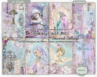 Shabby Faith Junk Journal Collage Set, Holy Mother Mary, Virgin Mary, Junk Journal Kit, Catholic, Prayer, Angel, Religious, Printable
