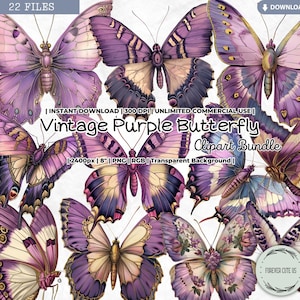 Vintage Purple Butterfly Clipart Bundle, Butterflies, Victorian, Spring, Summer, Garden, Ephemera, PNG Junk Journal Paper Craft Scrapbooking