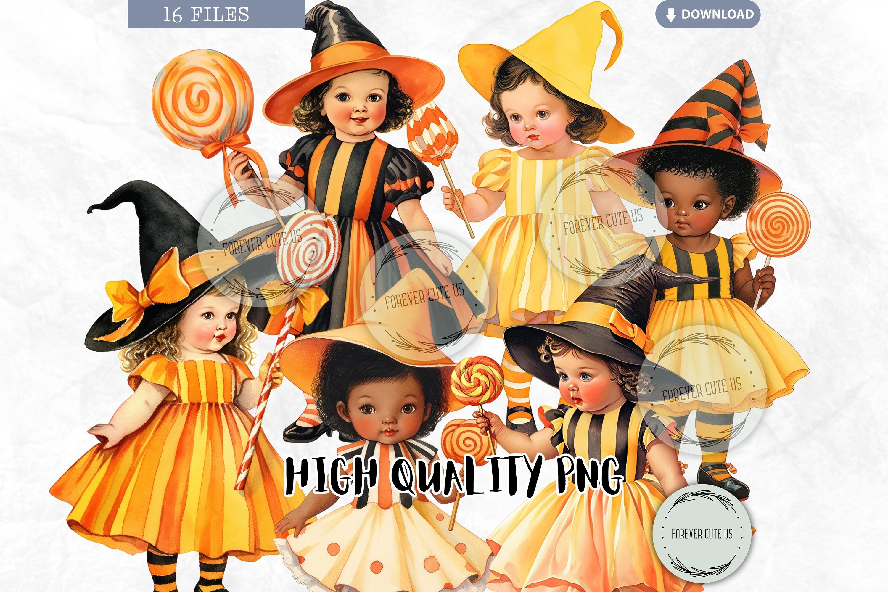 Candy Corn Vintage Witch Clipart Bundle, Retro, Halloween, Black Girl ...