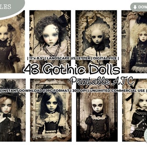 48 Gothic Dolls Printable ATC Cards, Dark Cottagecore, Gothic, Journal Supplies, Scrapbooking,  Scrapbook Paper, Junk Journaling, Ephemera