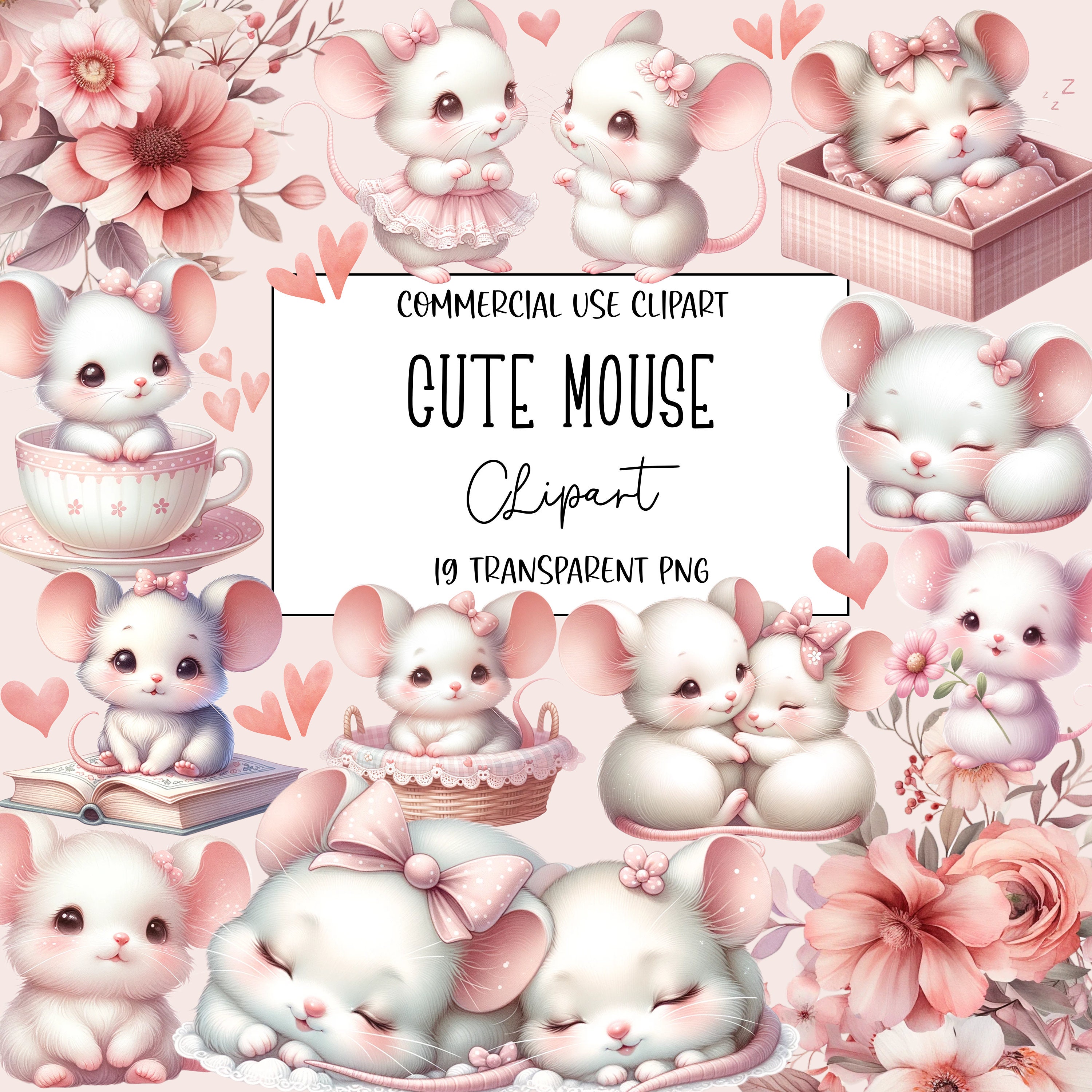 Cute Mouse, Mouse Clipart, Clipart Bundle, Mouse Png, Transparent Background, Instant Digital Download