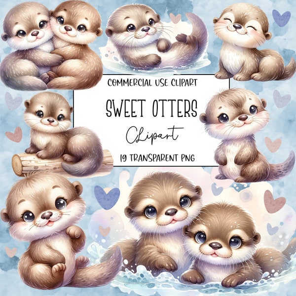 Słodkie wydry, Wydra clipart, Wydra PNG, pakiet clipartów, Cute Animal clipart, słodkie zwierzęta, przezroczyste tło, Digital Download