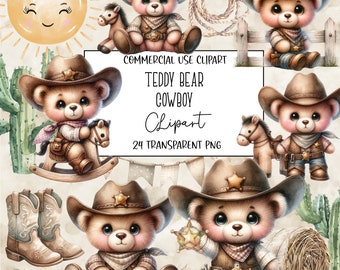 Teddy Bear Cowboy, Cowboy Clipart, Cowboy Png, Baby Clipart, Clipart Bundle, PNG File, Transparent Background, Digital Download