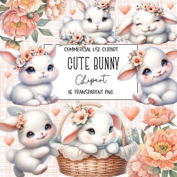 Cute Bunny, Rabbit, Bunny Clipart, Cute Bunny Png, Watercolor Clipart, Bunnies, PNG File, Transparent Background, Instant Digital Download