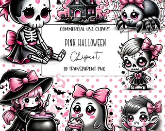 Pink Halloween, Halloween Clipart, Coquette, Png, Cute Halloween Clipart, Clipart Bundle, PNG File, Transparent Background, Digital Download