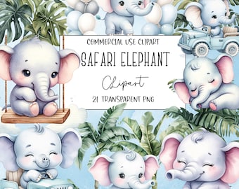 Safari de elefantes, imágenes prediseñadas de Safari, PNG de Safari, imágenes prediseñadas de guardería, paquete de imágenes prediseñadas, imágenes prediseñadas de cumpleaños, animales de la selva png, descarga digital instantánea