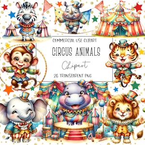 Circusdieren, Circus Clipart, Circus Png, Cute Circus Png, Clipart Bundel, Verjaardag Clipart, Jungle Dieren, Digitale Download