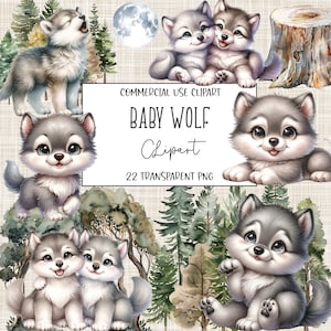 Cucciolo di lupo, Clipart lupo, Lupo Png, Clipart per l'asilo nido, Pacchetto Clipart, Clipart compleanno, Png animali della giungla, Download digitale istantaneo