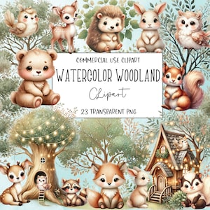 Watercolor Woodland, Tree House, Watercolor Clipart, Bunnies, PNG File, Transparent Background, Instant Digital Download