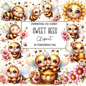 Sweet Bees, Cute Bees Clipart, Cute Bees Png, Bees Clipart Bundle, Clipart Bundle, PNG File, Transparent Background, Digital Download