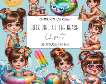 Süßes Mädchen am Strand, Strand Clipart, Strand Png, süßes Mädchen, Clipart Bundle, PNG-Datei, transparenter Hintergrund, digitaler Download