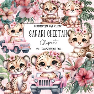 Cheetah Safari, Safari Clipart, Safari PNG, Girl Safari, Kwekerij Clipart, Clipart Bundel, Verjaardag Clipart, Jungle Dieren, Digitale Download