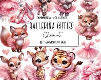 Ballerina Cuties Clipart, Ballerina Animals, Watercolor Clipart, Ballerinas, PNG File, Transparent Background, Instant Digital Download