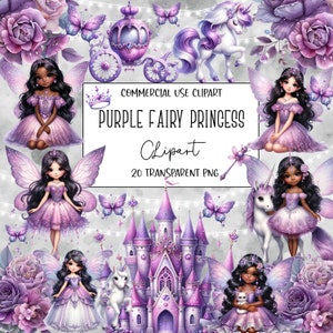 Lila Feenprinzen, Prinzessin Clipart, Aquarell Clipart, PNG-Datei, transparenter Hintergrund, sofortiger digitaler Download