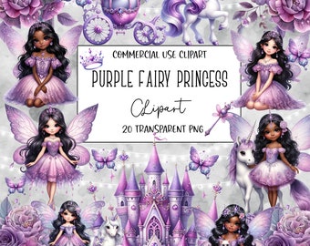 Purple Fairy Princes, Princess Clipart, Watercolor Clipart, PNG File, Transparent Background, Instant Digital Download
