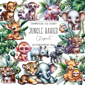 Jungle Babies, Safari, Jungle Animals Clipart, Safari Clipart, PNG File, Transparent Background, Instant Digital Download