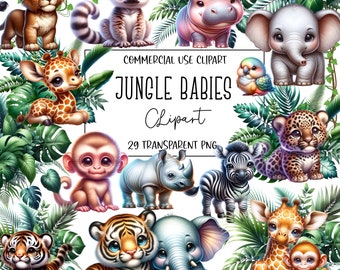 ジャングルの赤ちゃん、サファリ、ジャングルの動物のクリップアート、サファリのクリップアート、PNG ファイル、透明な背景、即時デジタルダウンロード