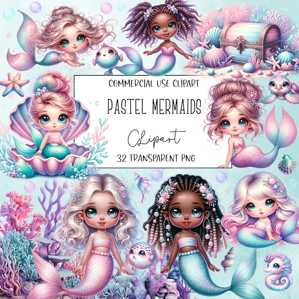 Sirene pastello, Clipart sirena, Png sirena, Clipart acquerello, sirene, File PNG, Sfondo trasparente, Download digitale istantaneo