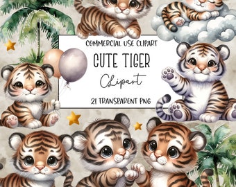 Cute Tiger, Tiger Clipart, Tiger Png, Nursery Clipart, Clipart Bundle, Birthday Clipart, Jungle Animals Png, Instant Digital Download