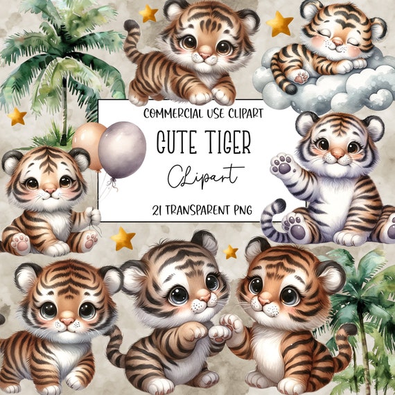 Cute Tiger, Tiger Clipart, Tiger Png, Nursery Clipart, Clipart Bundle, Birthday Clipart, Jungle Animals Png, Instant Digital Download