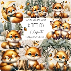 Cute Fox, Fox Clipart, Fox PNG, Clipart Bundle, Birthday Clipart, Cute Fox Png, Instant Digital Download zdjęcie 1