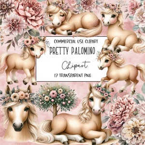 Pretty Palomino, clipart de cavalo, cavalo png, clipart de cavalo fofo, pacote de clipart, arquivo PNG, fundo transparente, download digital instantâneo