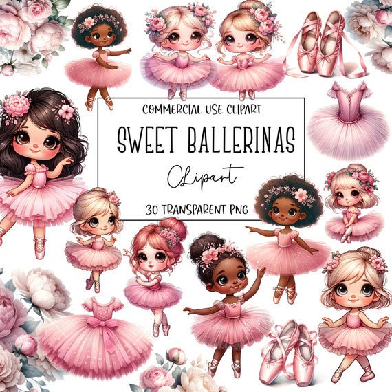 Watercolor Sweet Ballerinas Clipart, Watercolor Clipart, Ballerinas, PNG File, Transparent Background, Instant Digital Download