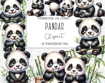 Pandas Clipart, Panda Png, Panda Clipart Bundle, Clipart Bundle, PNG File, Transparent Background, Digital Download