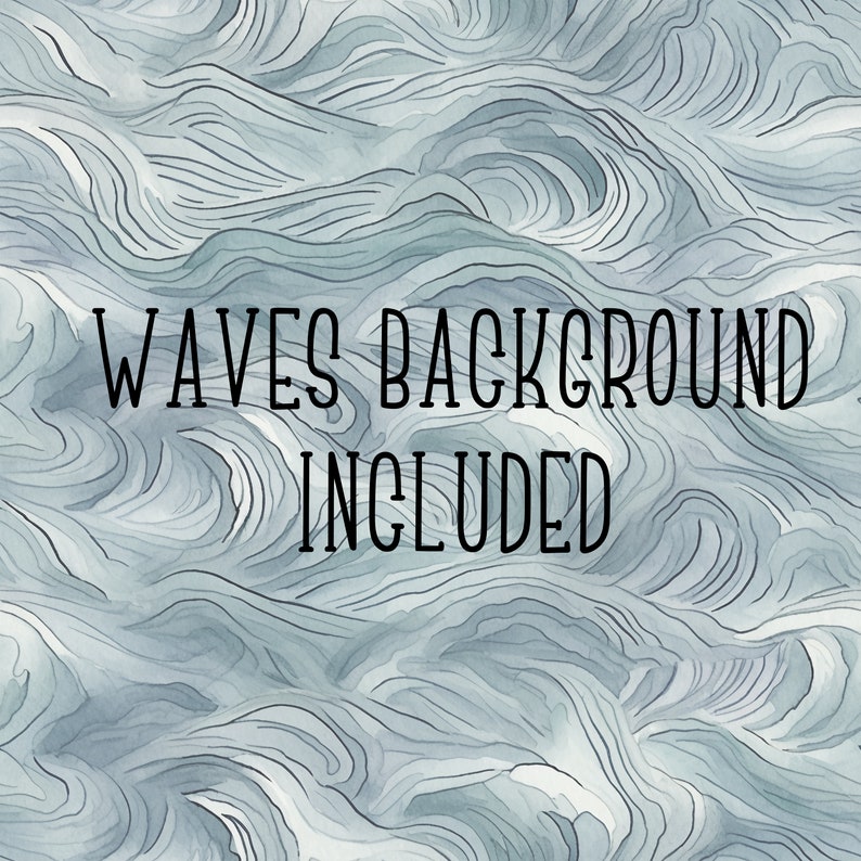 May include: Abstract watercolor background with a blue and gray wave pattern. The text "WAVES BACKGROUND INCLUDED" is written in black.