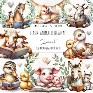 Boerderijdieren lezen, dieren clipart, png, kwekerij, clipart bundel, boerderijdieren png, transparante achtergrond, digitale download lezen