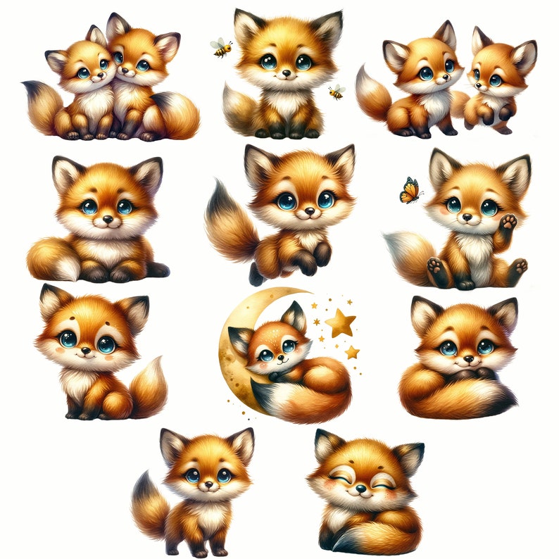 Cute Fox, Fox Clipart, Fox PNG, Clipart Bundle, Birthday Clipart, Cute Fox Png, Instant Digital Download zdjęcie 2