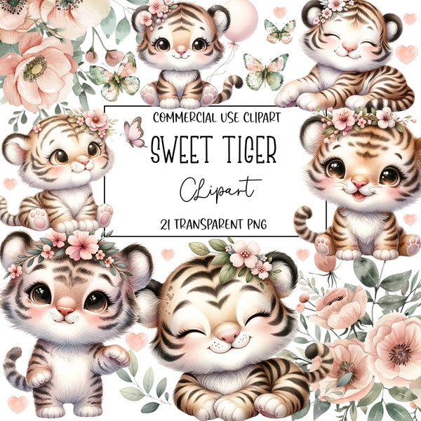 Sweet Tiger, Tiger Clipart, Tiger Png, Tiger Clipart Bundle, Clipart Bundle, PNG File, Transparent Background, Digital Download